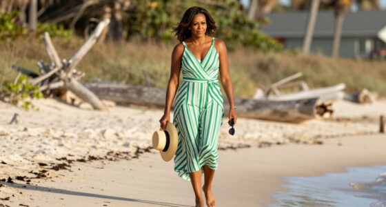 Michelle Obama Wore A Green Striped Carolina Herrera Dress In Martha's Vineyard